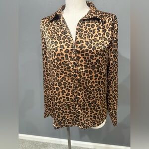 Pleione Brown Leopard Print Button Down Shirt